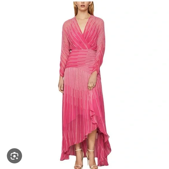 BCBGMaxazria linear high-low cocktail Dress in Ibis Rose color - Picture 1 of 10